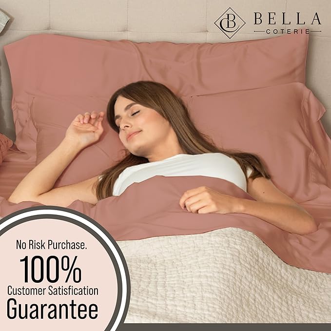 Bella Coterie Luxury Bamboo Viscose Queen Size Sheet Set | 100% Organically Grown | Ultra Soft | Cooling for Hot Sleepers | 18" Deep Pocket [Raisin]