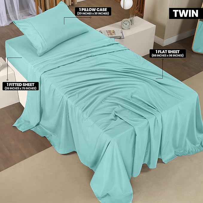 Utopia Bedding Twin Bed Sheets Set - 3 Piece Bedding - Brushed Microfiber - Shrinkage and Fade Resistant - Easy Care (Twin, Spa Blue)