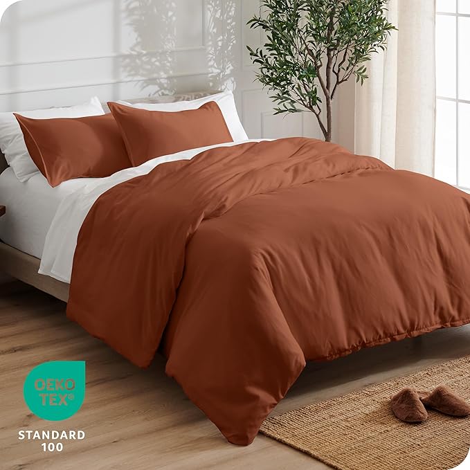 Bare Home Bedding Duvet Cover Queen Size - Premium 1800 Super Soft Collection - Lightweight, Cooling - Soft Breathable Bedding Duvet Cover (Queen, Terracotta)