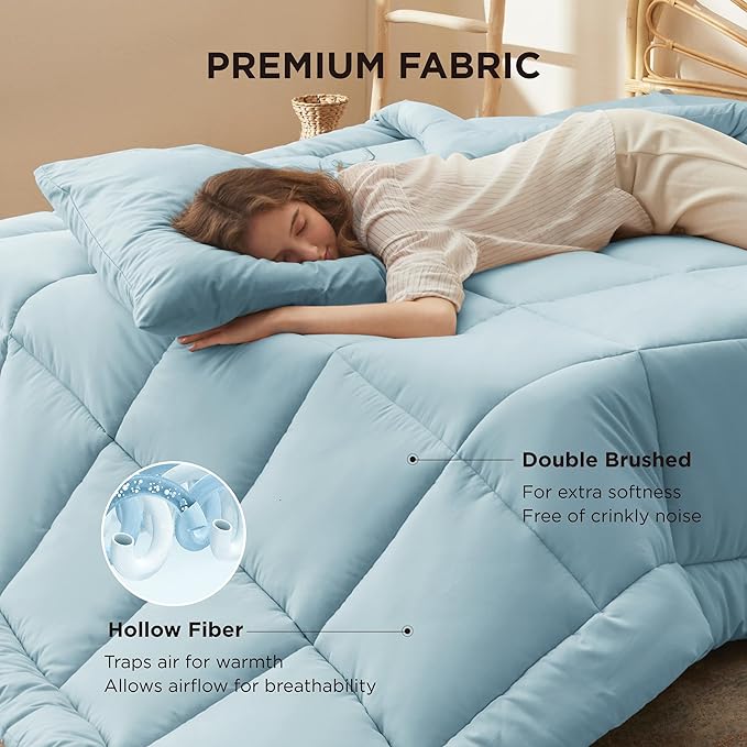 Bedsure Comforter Duvet Insert - Quilted Comforters Twin XL Size, All Season Duvet, GentleSoft Down Alternative Bedding, with 8 Tabs, Gifts for Women/Men, Light Spa Blue, Twin XL 92 x 68 Inches