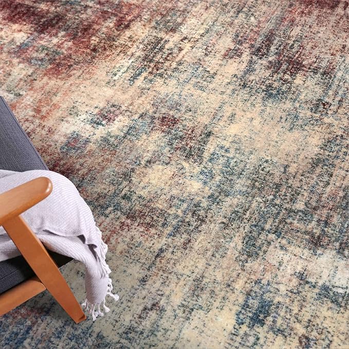 IOHOUZE Abstract Runner Rug 2x6 Ft Washable Runners for Hallways, Non Slip Kitchen Runner Printed Faux Wool Entryway Runner Indoor, Modern Abstract Floor Carpet for Hall Kitchen Bedroom, Red/Multi
