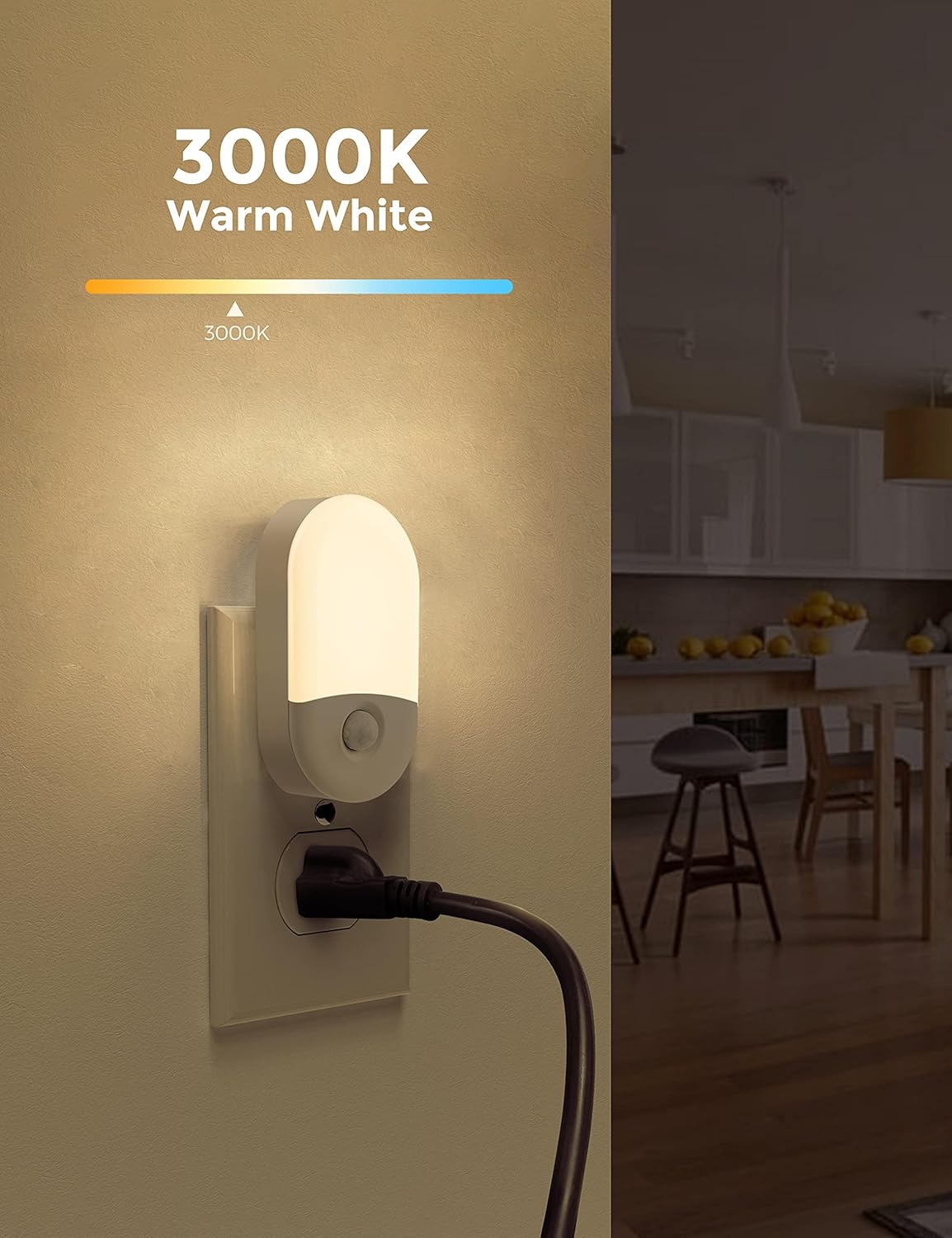 L LOHAS LED Motion Sensor Night Light, Motion Activated Night Light, 4Pack, 3000K Warm White, Night Lights Plug into Wall Motion Sensor, 30/60LM Adjustable Brightness, for Kids Adults Bathroom Kitchen