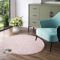 Latepis Light Pink Circle Rug 3ft Fuzzy Round Throw Rug Non-Slip Faux Rabbit Fur Carpet for Bedroom, Living Room, Nursery, Playing Room and Dorm