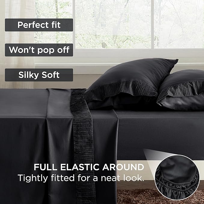Bedsure California King Sheet Sets - 4 Pieces Soft Cal King Sheets - Breathable & Cooling - Hotel Luxury - Easy Care Polyester Microfiber Bedding for Women, Men, Black