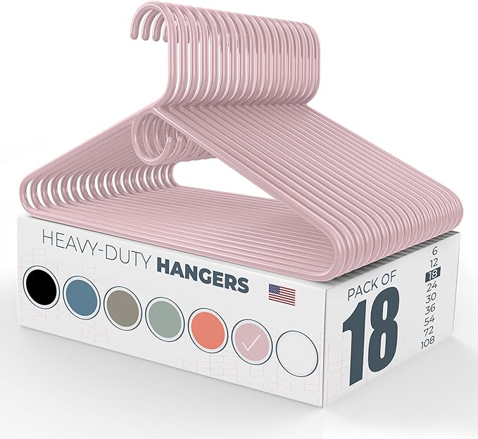 Neaties Heavy Duty Clothes Hangers 18 Pack – Made in The USA – 8lb Capacity Plastic Hangers for Adult Clothing – Durable for Pants, Coats, Jackets, or Jeans – Pink