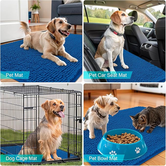 OLANLY Dog Door Mat for Muddy Paws 24x16, Absorbs Moisture and Dirt, Absorbent Non-Slip Washable Doormat, Quick Dry Chenille Mud Mat, Entry Indoor Entryway Carpet for Inside Floor, Deep Navy Blue