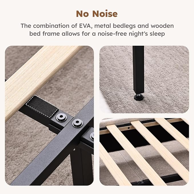 Cloud Bed Frame, Soft Boucle Bed Frame with Adjustable Headboard, Solid Wood Legs, Rounded Corners Design & Easy Assembly – Modern Platform Bed, Twin Cream