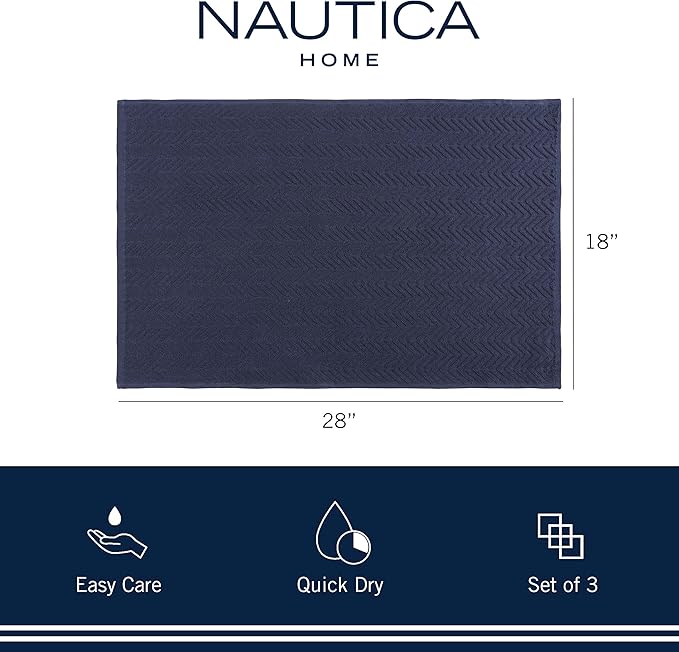Nautica 100% Cotton Kitchen Towels | Super Absorbent Reusable Cleaning Cloths, Tea Towels, Hand Towels for Drying Dishes | Set of 3 | 18" X 28" | Navy/White Plaid