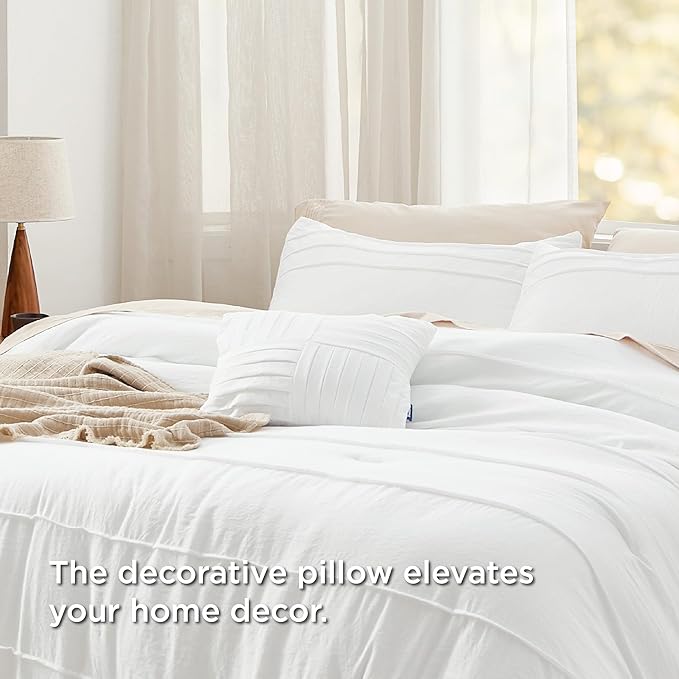 Bedsure White Queen Comforter Set - 4 Pieces Pinch Pleat Bed Set, Down Alternative Bedding Sets for All Season, 1 Comforter, 2 Pillowcases, 1 Decorative Pillow