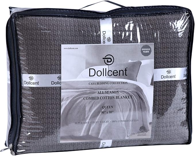 DOLLCENT 100% Cotton Twin Size Blanket for Bed, Premium Soft Combed Lightweight Blankets, Washed Breathable Cozy Bed Throw Blanket, Grey Twin Cotton Blankets for All Season: Grey (66"x90")