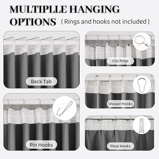 3-in-1 100% Blackout Curtains 90 Inches Long, Thermal Insulation, Soundproof Back Tab Drapes for Bedroom Living Room Sliding Glass Door, with Pin Hooks, Grey 50x90Inch 1 Panel
