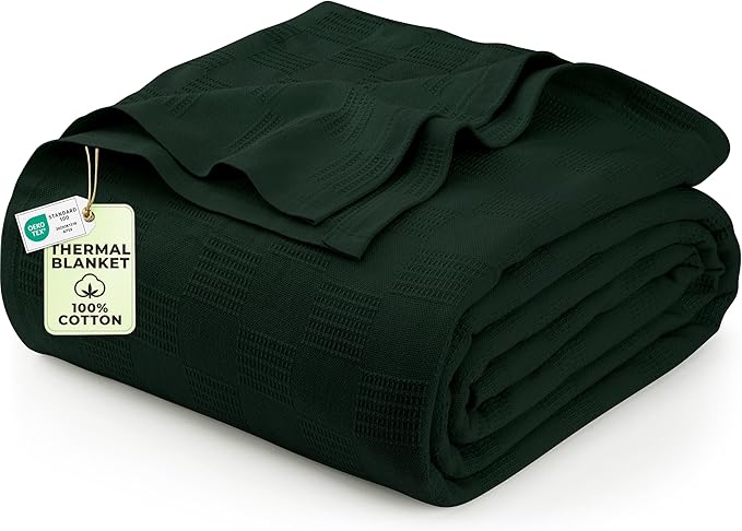 Utopia Bedding Forest Green 100% Cotton Blanket [Queen Size - 90x90 Inch] 350GSM Lightweight, Soft and Breathable Thermal Blanket for All Seasons