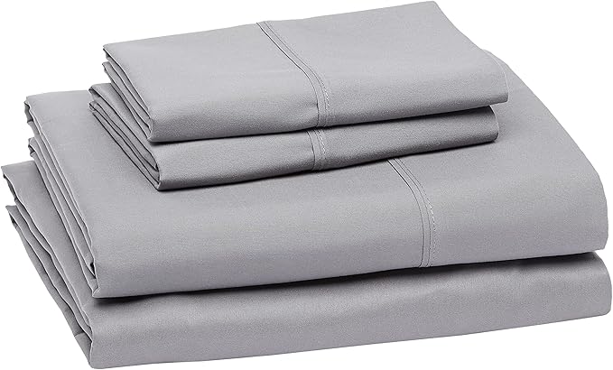 Amazon Basics Lightweight Super Soft Comfortable Brushed Microfiber 4 Piece Bed Sheet Set with 14-Inch Deep Pockets, Queen, Dark Gray, Solid