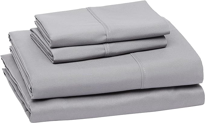 Amazon Basics Lightweight Super Soft Easy Care Microfiber 4-Piece Bed Sheet Set with 14-Inch Deep Pockets, Queen, Dark Gray, Solid - Pack of 4