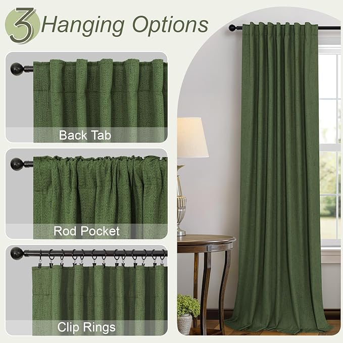 Christmas Green Blackout Curtains for Bedroom Linen Light Pale Olive Green Room Darkening Window Drape Black Out Dark Curtains for Ceiling Door Living Mid Century Modern Decor 108 Inches Long 2 Panels