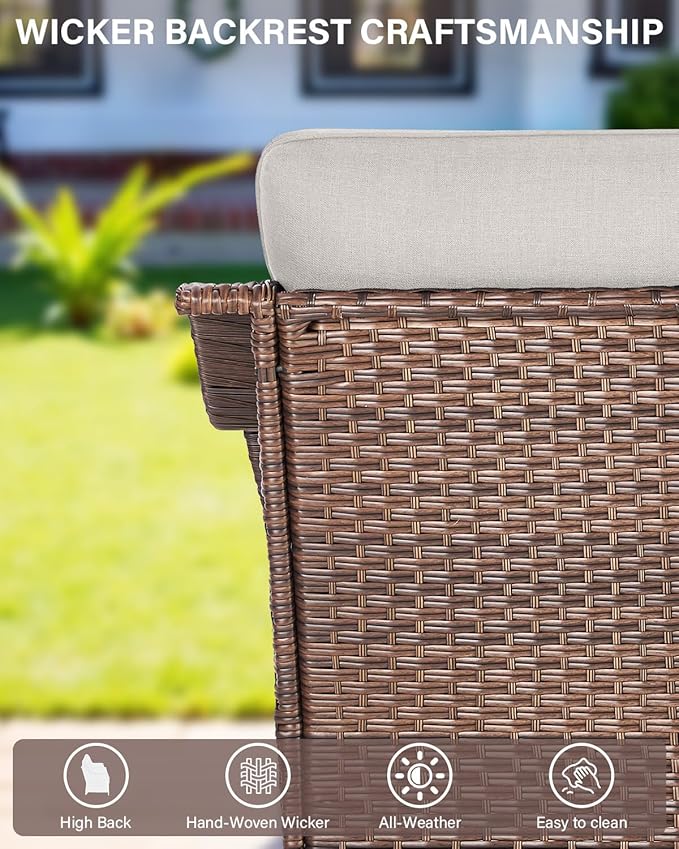 Belord High Back Outdoor Patio Furniture Set - Wicker Outdoor Swivel Rocker Patio Chairs with Sofa and Ottoman, All-Weather Patio Conversation Set for for Patio Deck Backyard