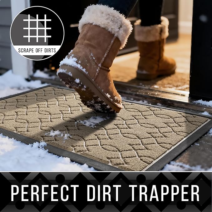 Yimobra Outdoor Mats for Front Door 29.5x17, All-Season Waterproof Doormat Outdoor Entrance, Heavy Duty Non-Slip Outside Door Mat for Garage Patio Proch Entryway Indoor, Light Beige