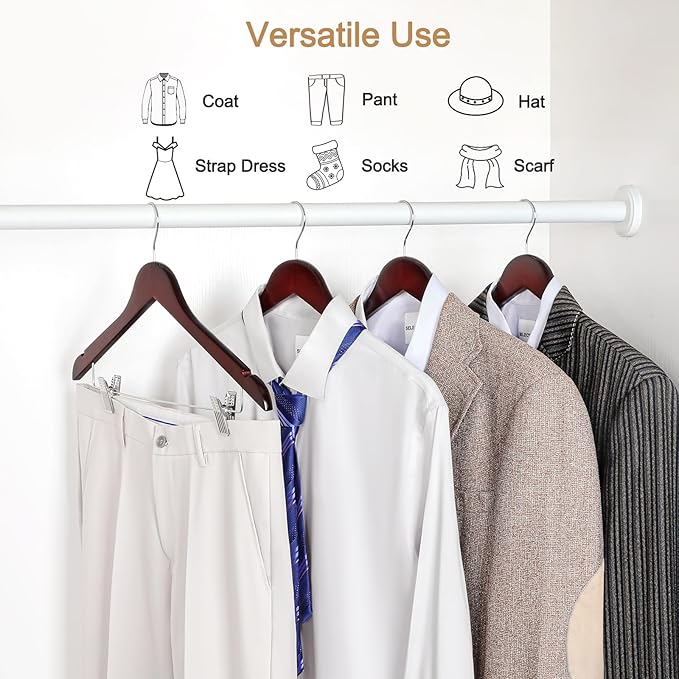 TOPIA HANGER Wooden Suit Hangers with Adjustable Metal Clips (10 Pack), Solid Wood Clothes Hangers, 360° Swivel Hook, Premium Pants Hangers for Clothes Coat, Jeans, Blouse- Cherry CT28M