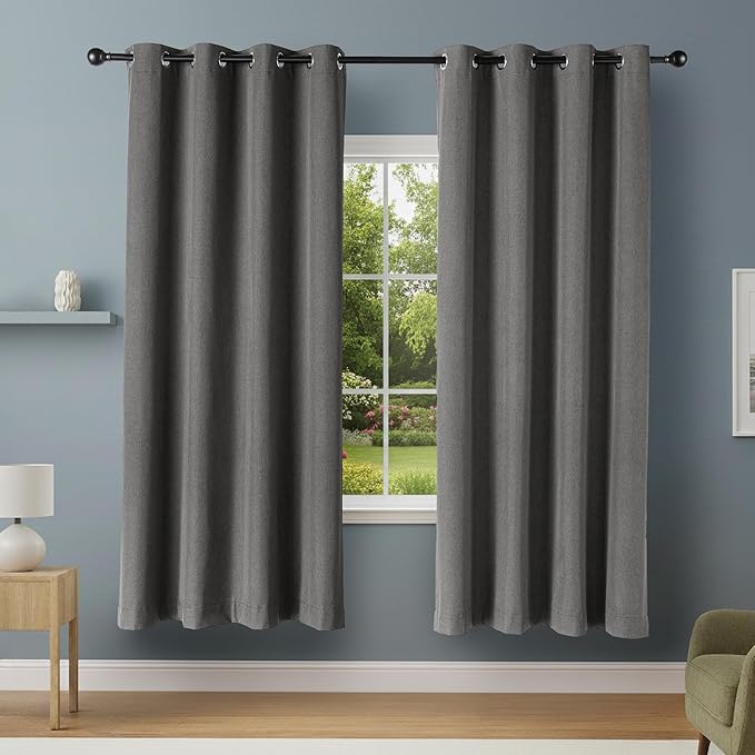 Amazon Basics 100% Blackout Curtains with Grommets, 2 Panels, 52 x 84 Inches, Black
