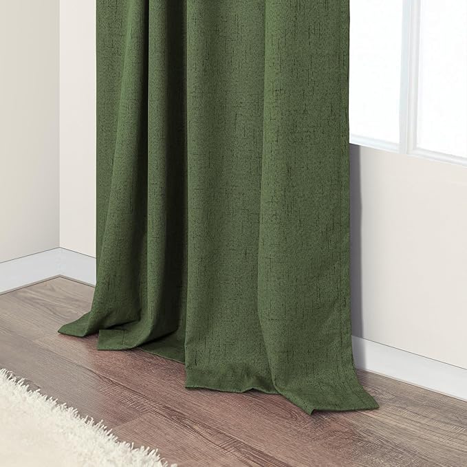 Ptialk Elegant Blackout Curtains for Living Room Eclectic Moody Dark Olive Green Linen Curtains 72 Inch Length 2 Panels Set Long Drapes for Closet Cover Back Tab Rod Pocket Hunter Green 52x72