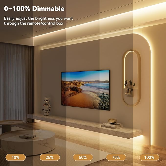 PAUTIX COB LED Strip Lights with RF Remote,UL Listed Dotless LED Lights Dimmable 3000K Warm White,Super Bright 32.8ft Flexible 24V LED Tape Light,for Kitchen Cabinets,Bed,Office Stairs Indoor Lighting