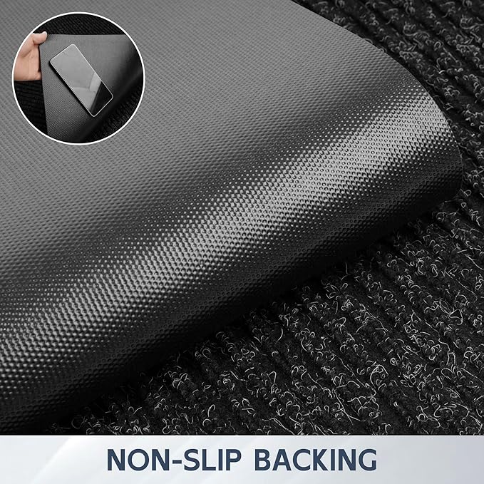Front Door Mat, 96" x 48" Heavy Duty Indoor Outdoor Doormat, Non-Slip Welcome Mats for Entryway, Rubber Backing Low Profile Commercial Door Mats, Black Stripe