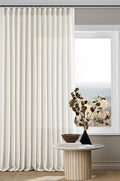 Extra Long Pinch Pleated 132 Inch Linen Curtains 2 Panels Set for High Ceiling Living Room Bedroom Memory Shaped Semi Sheer Pleat Drapes with Hooks Rings Light Filtering Natural Window Curtain 40x132