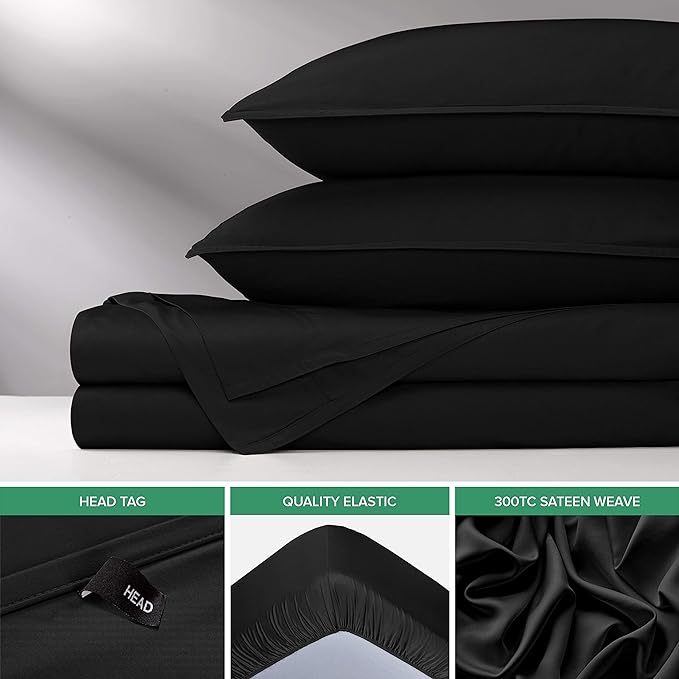 Pure Bamboo California King Sheets, Genuine 100% Organic Viscose Derived from Bamboo Bed Sheet Set, Soft & Cooling, Double Stitching, 2 Year Quality Promise (California King, Black)