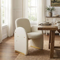 YOUTASTE Oversized Velvet Accent Chair for Living Room, Mid-Century Modern Dining Room Arm Chair with Gold Metal Legs, 300 LBS Capacity, Comfy Upholstered Office Single Sofa, Beige