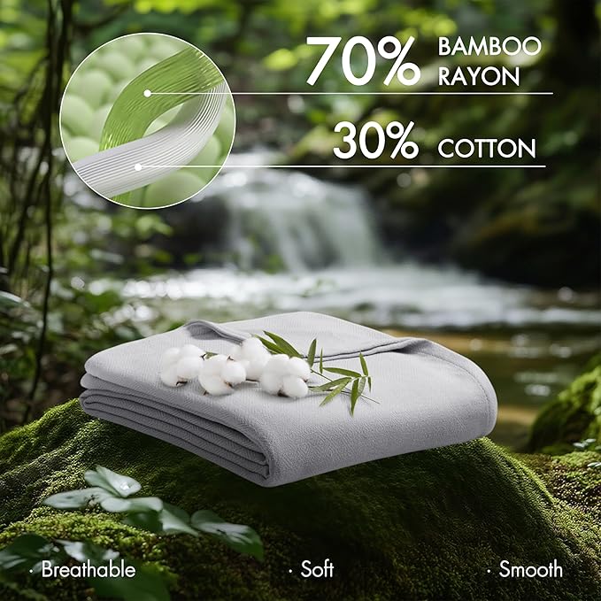 Madison Park King Size Blanket, 70% Rayon Bamboo-Based, 30% Cotton, Breathable for Hot Sleepers Menopause, Ultra Soft and Snag-Resistant, Summer Blanket for Bed or Couch, King 108"x90", Grey