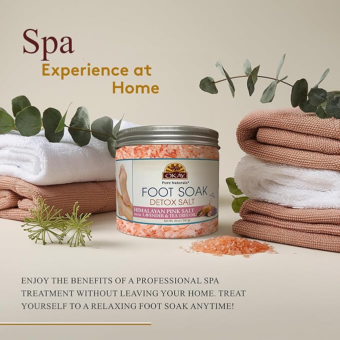 OKAY Foot Soak Detox Salt - Foot Soaking Salts for Dry Cracked Feet with Tea Tree Oil and Lavender Oil, Foot Bath, Pedicure Soak, Great for Men and Women, Athletes - 20 oz (Pack of 2)