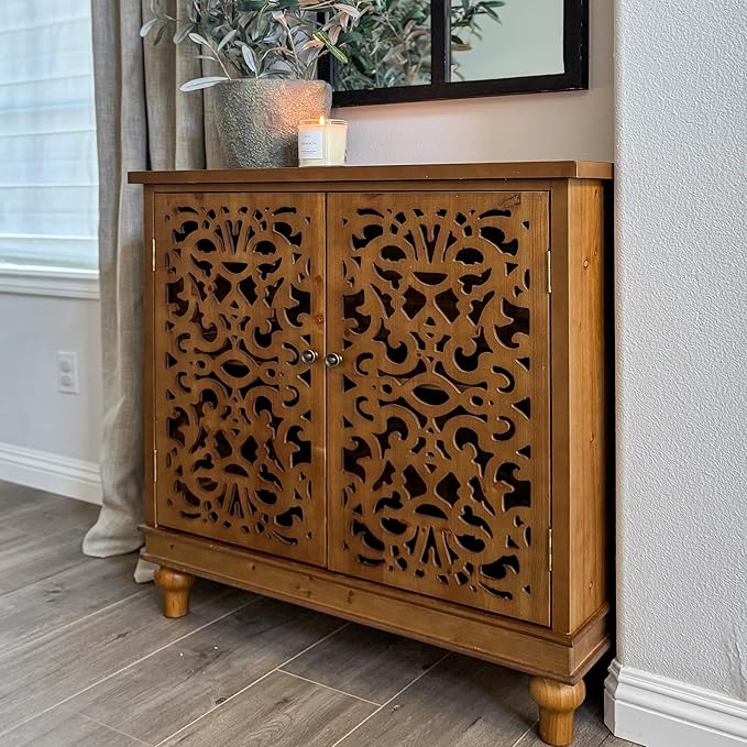PHI VILLA Accent Cabinet with Doors - Credenza Small Buffet 2 Door Storage Cabinet
