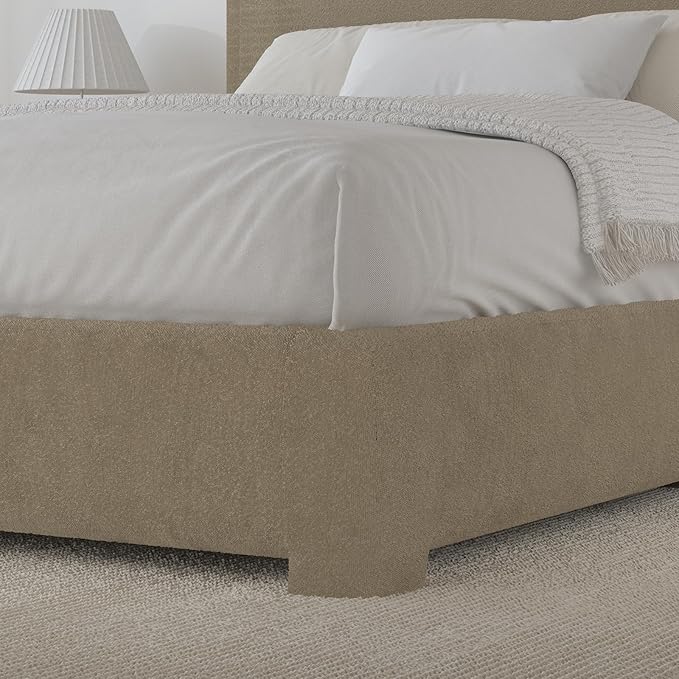 BarnFurin Twin Bed Frames with Headboard,Cloud Boucle Upholstered Platform Bed, Modern Style, Soft Rounded Corners, No Box Spring Needed, Easy Assembly, Beige