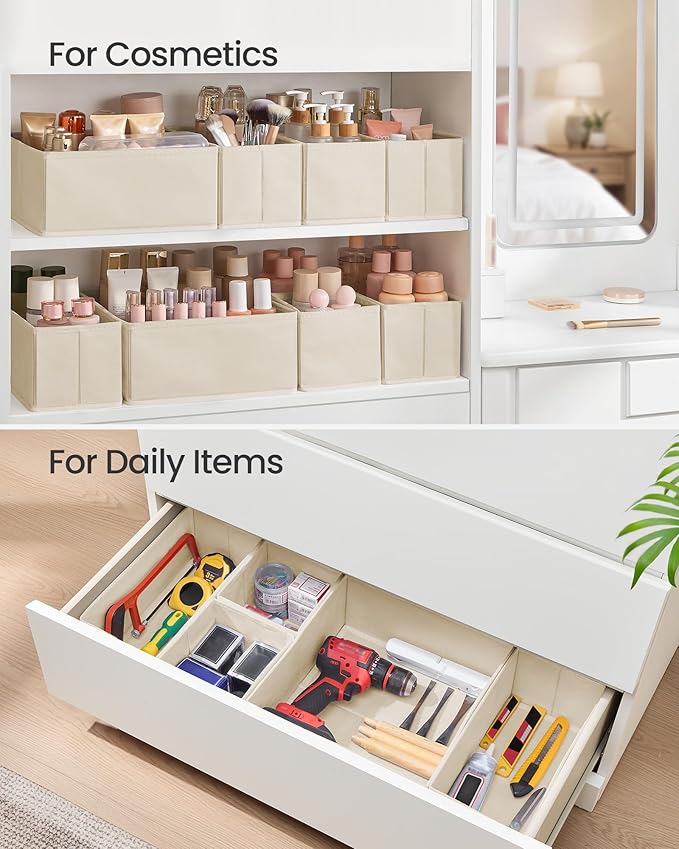 SONGMICS Drawer Organizer, Dresser Drawer Organizers, Set of 6, Foldable Fabric Storage Bins for Socks, Underwear, Bras, Ties, Scarves, Surmmer Sand URDZ006Y01