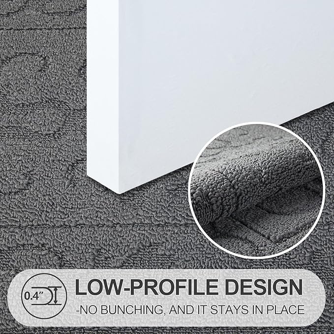 FONEYI Indoor Door Mat, Front Back Door Mat 20" x 32" Non-Slip Rubber Backing Door Rug, Machine Washable Entry Rug, Low Profile Absorbent Dirt Trapper Doormat Inside Floor Mats for Entryway, Grey