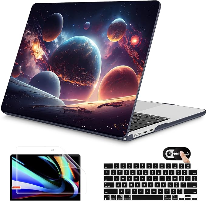 Mektron for 2025 M4 MacBook Air 13.6 Inch A3240 Case Fits 2023 A2681 M2 2024 A3113 M3 Chip with Liquid Retina Display Touch ID, Printed Plastic Hard Shell Cover for MacBook Air 13.6", Planets
