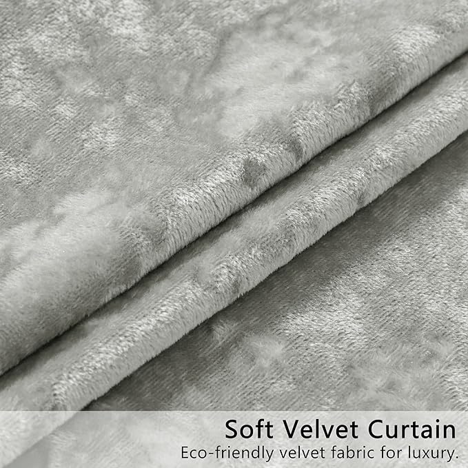 SMILETIME Silver Grey Crushed Velvet Curtains 52x96inch Rod Pocket Luxurious Thermal Insulated Soundproof Drapes Soft and Durable Light-Filtering Window Treatments for Living Room Bedroom, 2 Panels