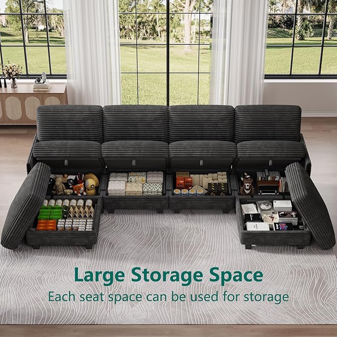 Modular Sectional Sofa with Adjustable Backrest, Large Convertible L/U-Shaped Sleeper Couch for Living Room, Cloud Sofa Bed Modern Reversible Design, Black