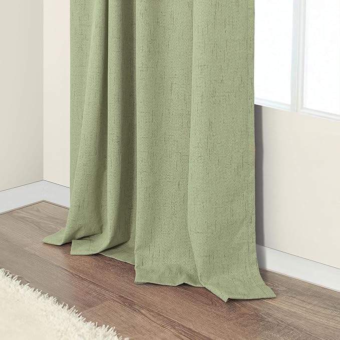 Light Sage Green Short Blackout Curtains for Small Bathroom Window Kitchen Door Back Tab Pocket 45 Inch Length 2 Panel Linen Look Noise Reducing Dampening Vintage Moody Curtain for Room Divider Closet