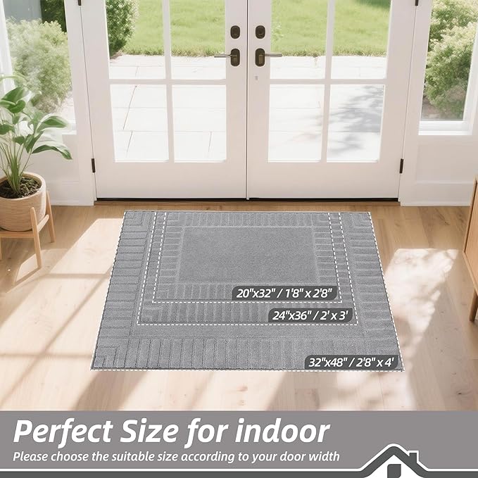 BEQHAUSE Door-Mat-Non-Slip Front Door Mat Washable Low-Profile Entrance Rugs for Front Door Entry Dirt Trapper Door Mats Absorbent Welcome Mats,20"x32",Light Grey