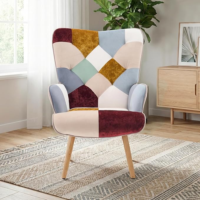 Joysoul Living Room Accent Chair Modern High Back Arm Chair, Golden Burgundy Bohemian Style Chairs for Bedroom Waiting Room
