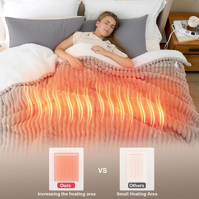 Hansleep Heated Blanket Electric Blanket Twin, Heating Blanket with 9 Heating Levels and 10-Hour Timer Auto Shut Off, Washable Soft Warm Winter Blanket, 62 x 84 Inches, Linen
