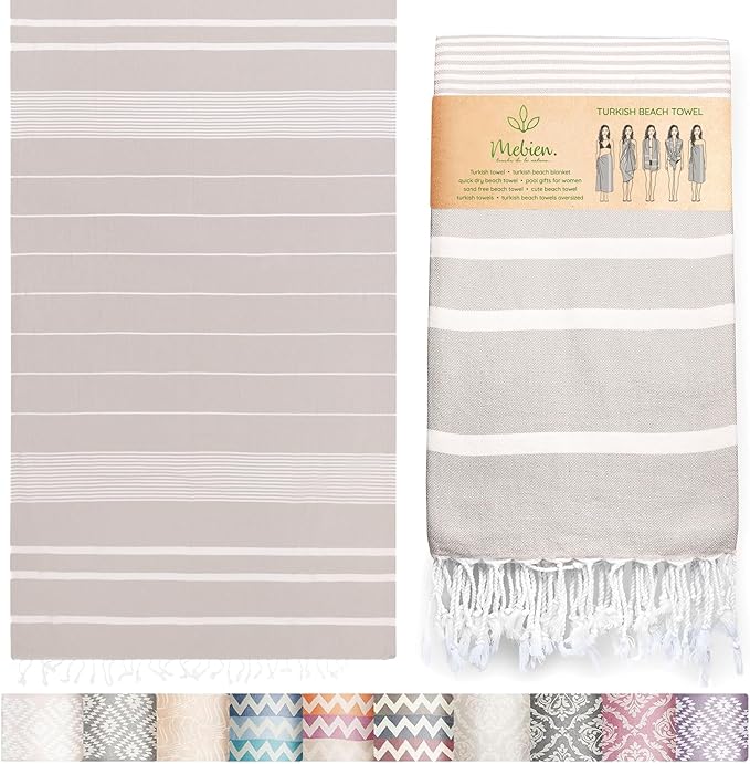 Premium Turkish Beach Towel – 100% Cotton, Quick Dry, Sand Free, Oversized Beach Towels 35”x 67” – Ideal for Travel and Pool Towels – Silver Grey