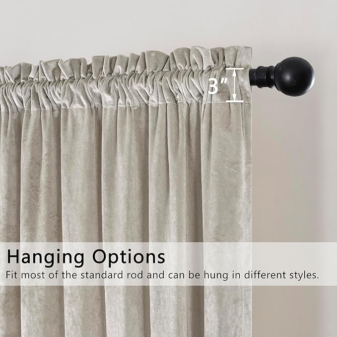 SMILETIME Ivory White Crushed Velvet Curtains 52x108inch Rod Pocket Luxurious Thermal Insulated Soundproof Drapes Soft and Durable Light-Filtering Window Treatments for Living Room Bedroom, 2 Panels