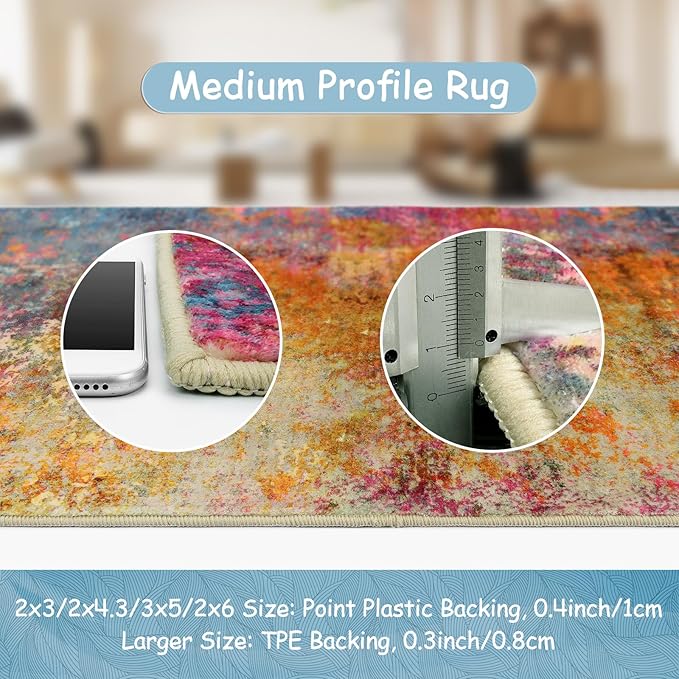 Lahome Modern Abstract Runner Rugs with Rubber Backing - 2x8 Colorful Rug Runners for Hallways Non Slip Washable Carpet Runner, Rainbow Soft Non Skid Indoor Long Runner for Bedroom Kitchen