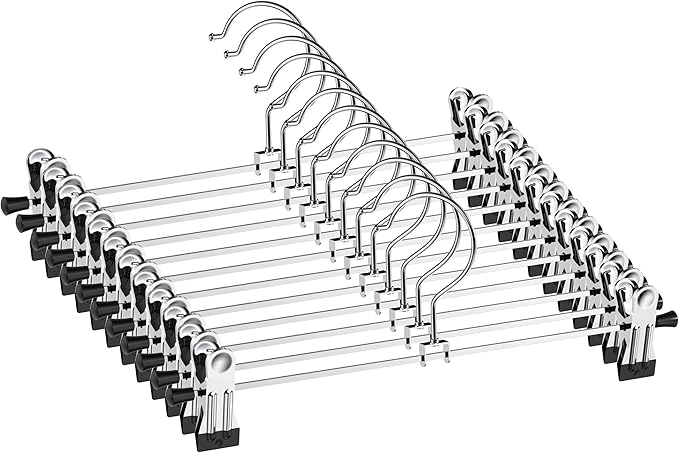 NORTHERN BROTHERS Pants Hangers 12 Pack Skirt Hangers with Clips Metal Adjustable Hanger for Pants Trousers Men Women Kids Clothes
