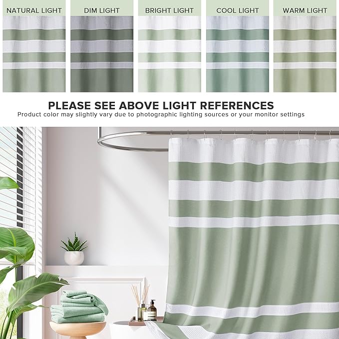 Madison Park Shower Curtain Spa Waffle Weave Long Shower Curtain for Bathroom 3M Scotchgard Moisture Management, Spa Quality Modern Shower Curtains for Bathroom, Long 72x78 Sage Green