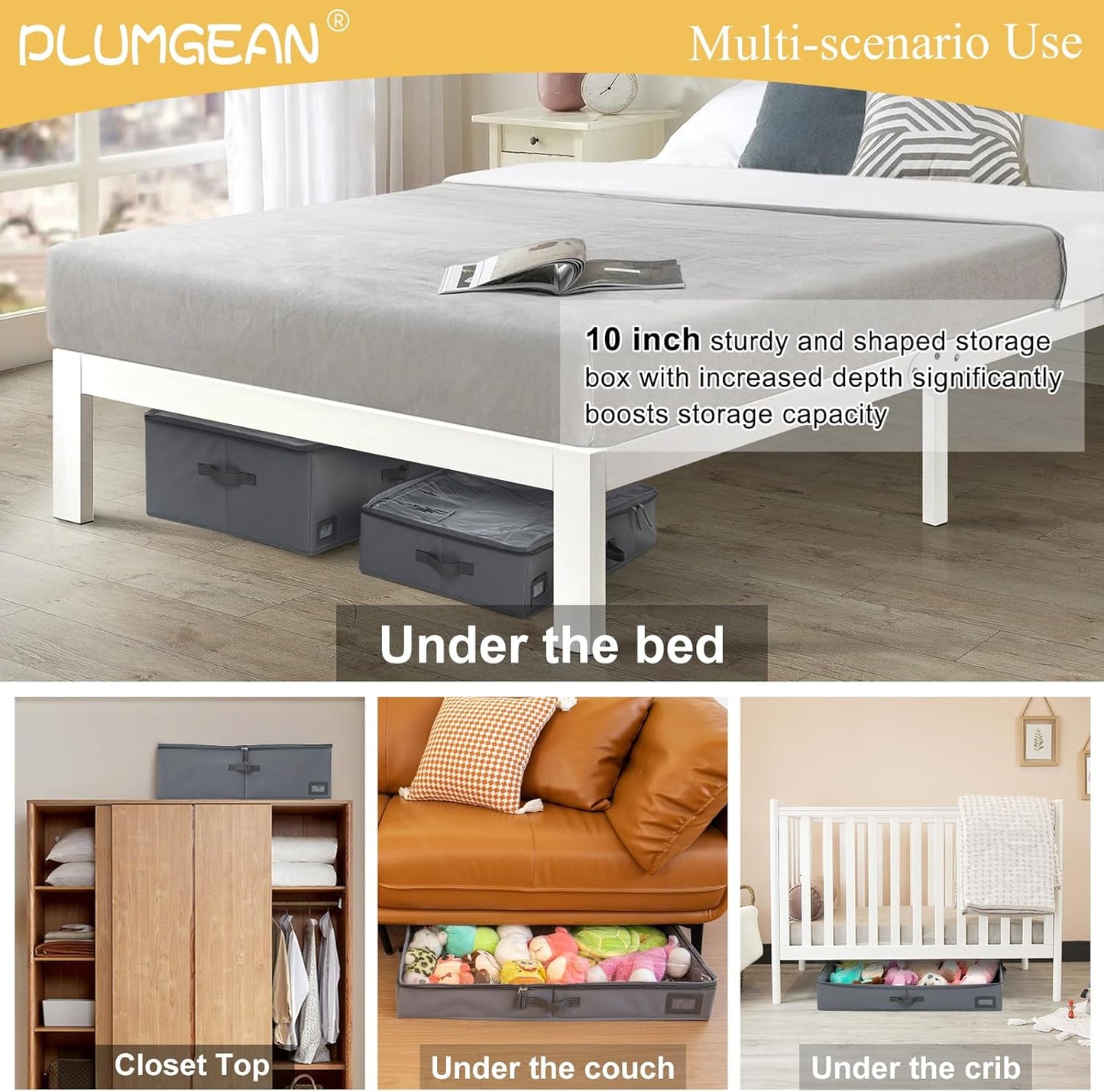 10-Inch Under Bed Organizer, Large Under Bed Storage Container, Underbed Storage Box for Seasonal Clothing, Sweaters, Shoes, Blankets, Wrapping Paper, Sheets & Toys, Yarn 33" L×17" W×10" H