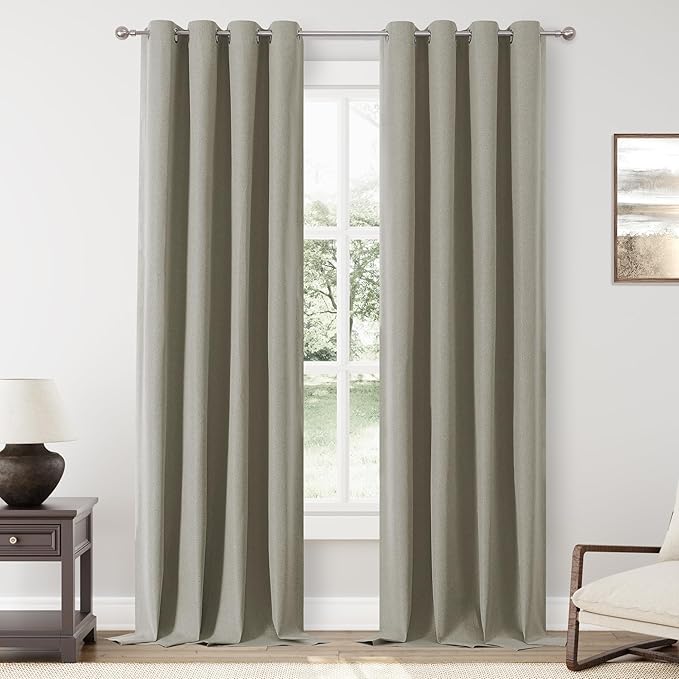 ChrisDowa 100% Blackout Sand Solid Curtains 102 Inches Long 2 Panels for Bedroom Living Room,Farmhouse Room Darkening Thermal Insulated Soundproof Grommet Top Window Treatment Drapes,52x102