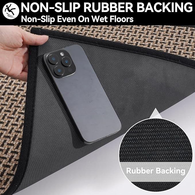 Door Mat 17"x30", Dirt Resistant and Absorbent, Non-Slip Rubber Backing Floor Mats, Easy Clean Low-Profile Doormat for Entryway, Front Door, Inside Entrance, Black